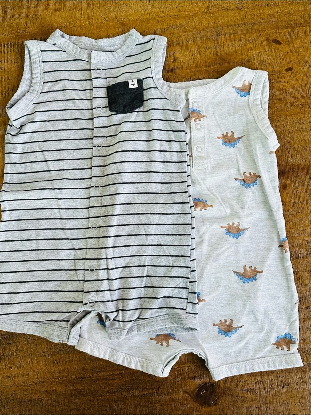 Carter’s Baby Boy Romper Lot 18M Dinosaur & Striped Sleeveless One Piece